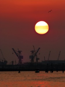 Sunset seen from Fondamente Sacca San Girolamo in Venice