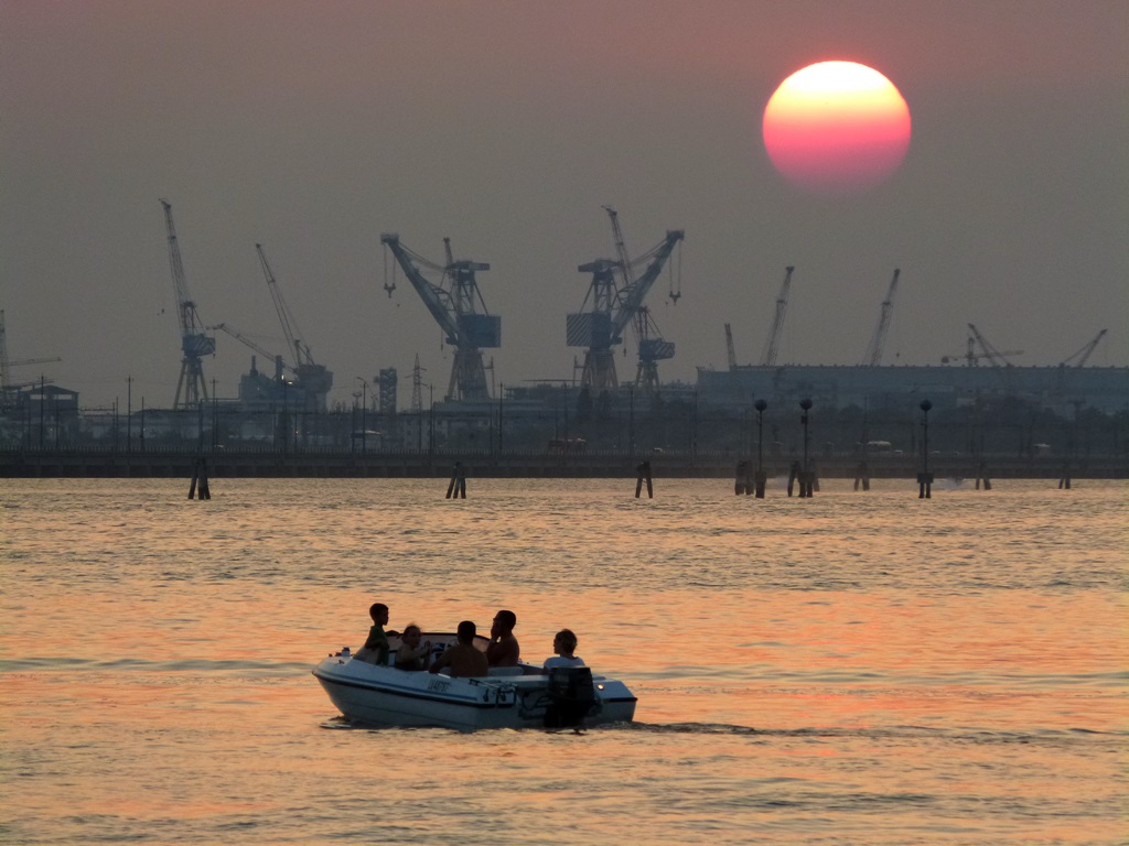 Sunset seen from Fondamente Sacca San Girolamo in Venice