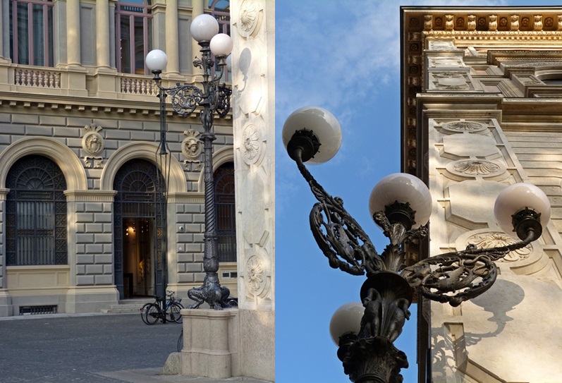 Beautiful architecture and lamps in Bologna