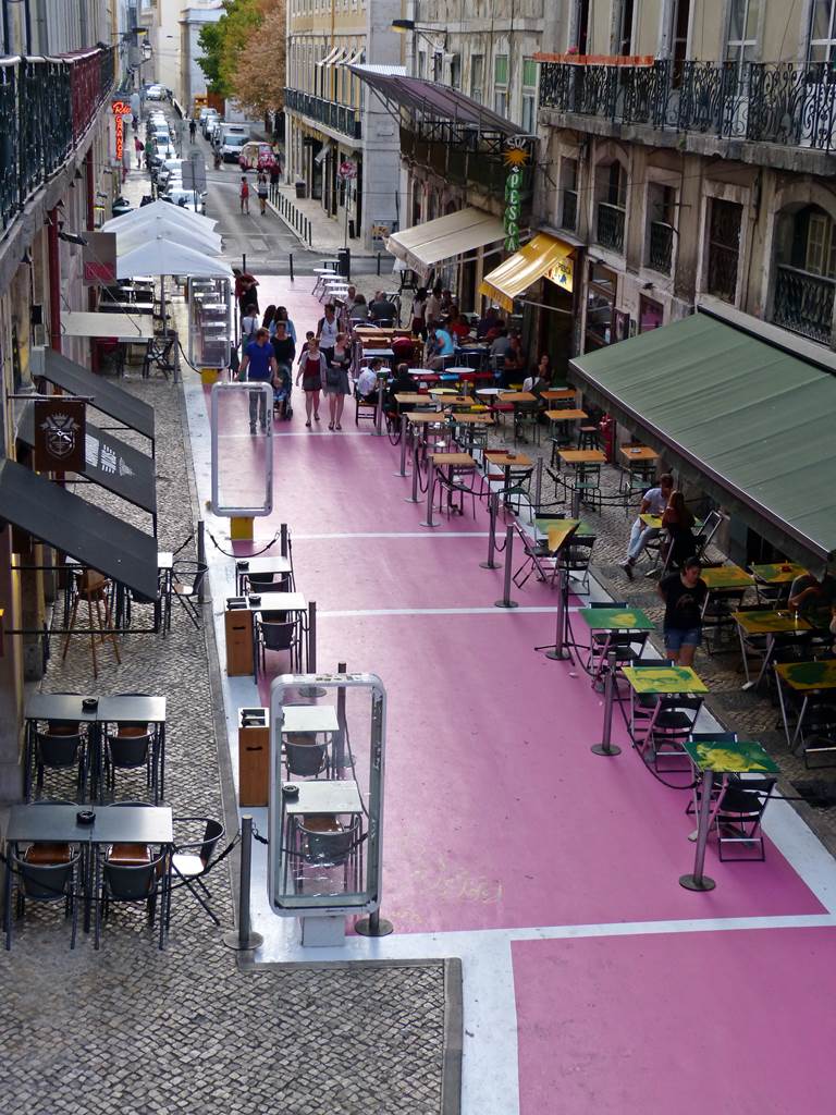 moments of travel on Pink Street in Lisbon, Portugal