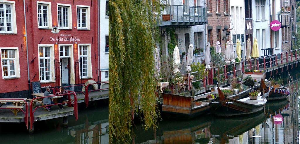 Bunte Häuser und Lokal am Wasser, Gent Sehenswürdigkeiten, Moments of Travel