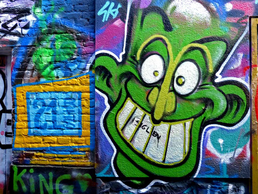 Grafitti grünes Gesicht, Gent Sehenswürdigkeiten, Moments of Travel