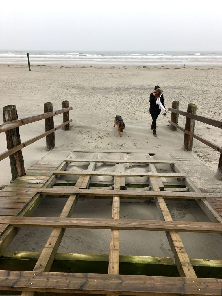 Holzbrücke Mädchen Hund St. Peter-Ording