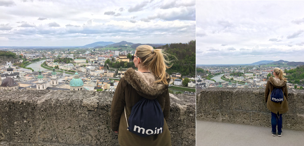 Frau Ausblick Innenstadt Salzburg