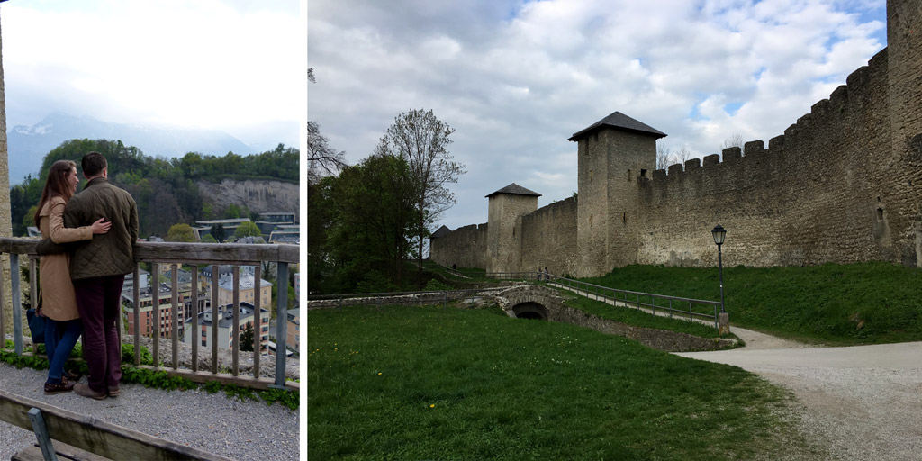 Stadtmauer und Pärchen in Salzburg